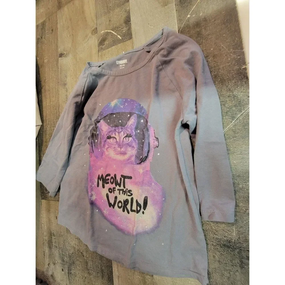 Gymboree meowt‎ of this world Galaxy cat youth 7/8 shirt long sleeve